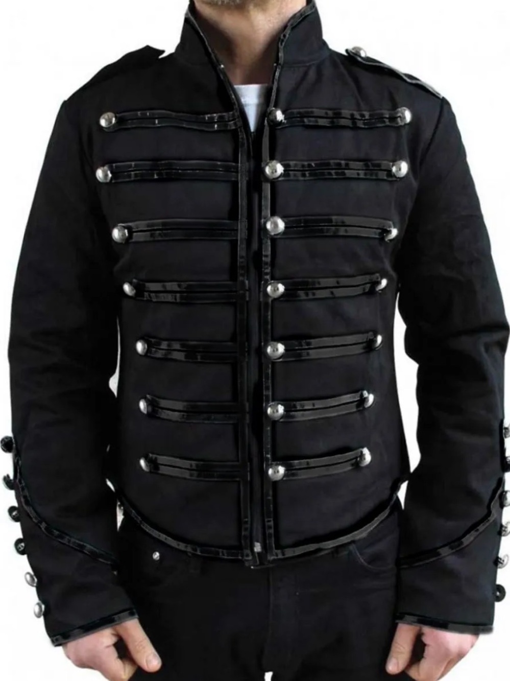 Jawbreaker Men's Black Parade MCR Style Band Jacket with Silver Buttons size M